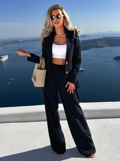 Tmavě modré lněné kalhoty CORNNET