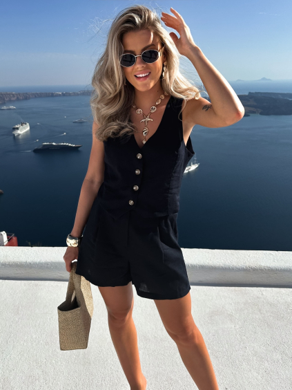 Tmavě modré letní krátké lněné kraťasy NAILOT