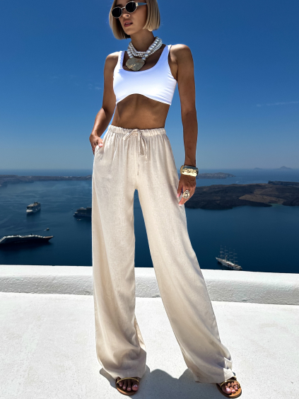 Béžové letní lněné kalhoty CORNNET