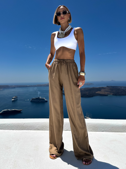 Hnědé letní lněné kalhoty CORNNET