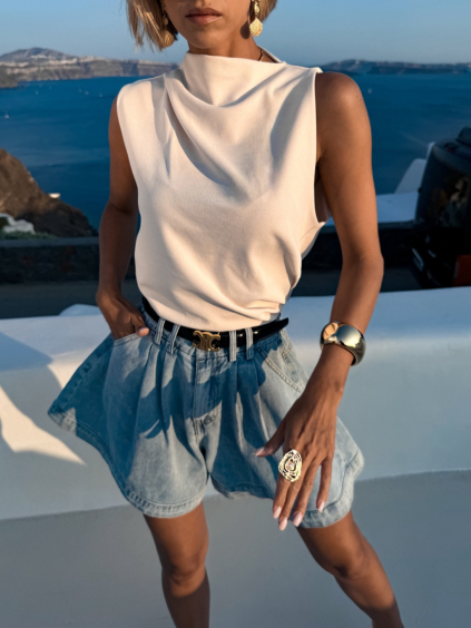 Krémový řasený elegantní top BALEFIRE