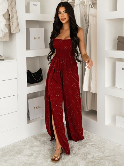 Bordó stylový dlouhý overal KITHON s rozparky