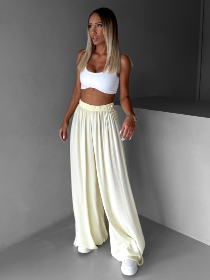 Vanilkové široké volné dlouhé kalhoty OLVIRA