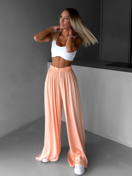 Meruňkové široké volné dlouhé kalhoty OLVIRA