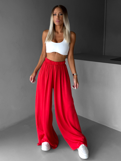 Červené široké volné dlouhé kalhoty OLVIRA