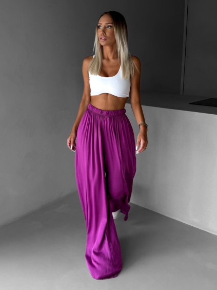 Fialové široké volné dlouhé kalhoty OLVIRA