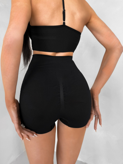Černé sportovní pusp-up mini kraťasy BELIRA s řasením