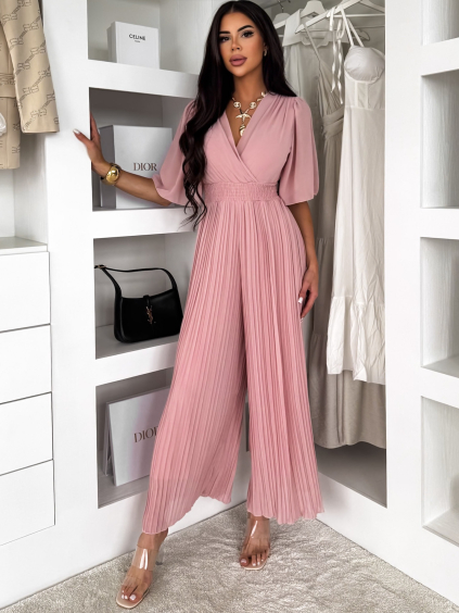 Starorůžový plisovaný dlouhý overal QVAKALA