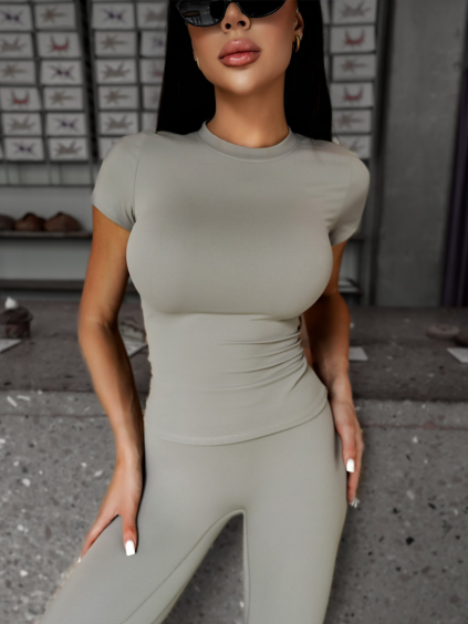 Šedohnědé sportovní fitness tričko EVANTI