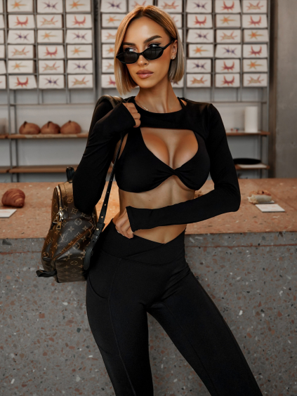 Černý sportovní crop top SKENDRO