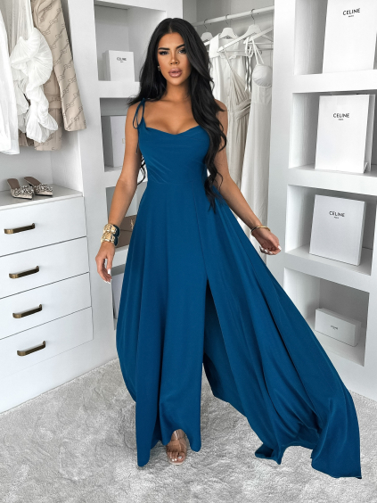 Petrolejové dlouhé společenské šaty LERDISEL