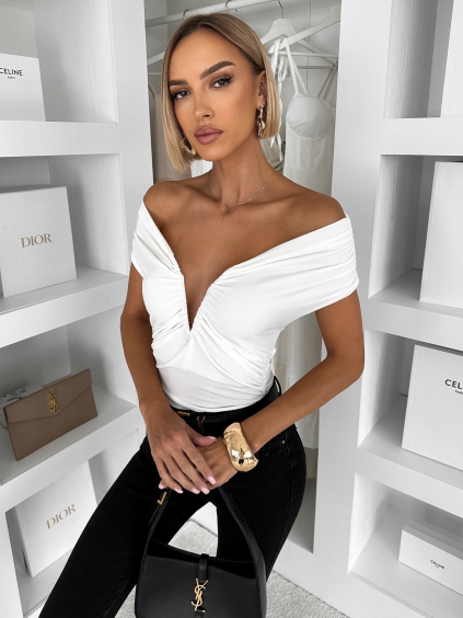 Bílé společenské body AIBARA s výstřihem