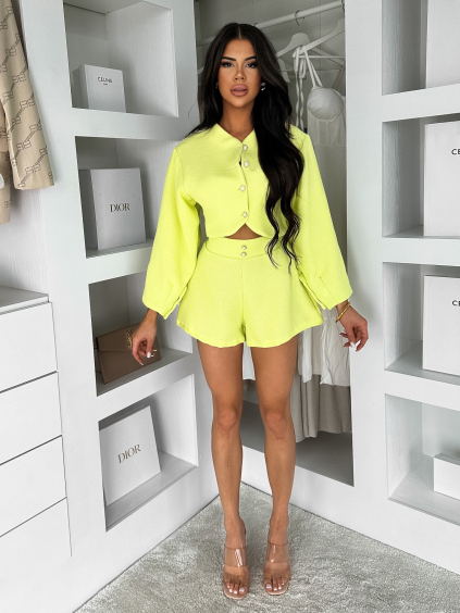 Neon žlutý elegantní komplet ZUNDRA s kraťasy