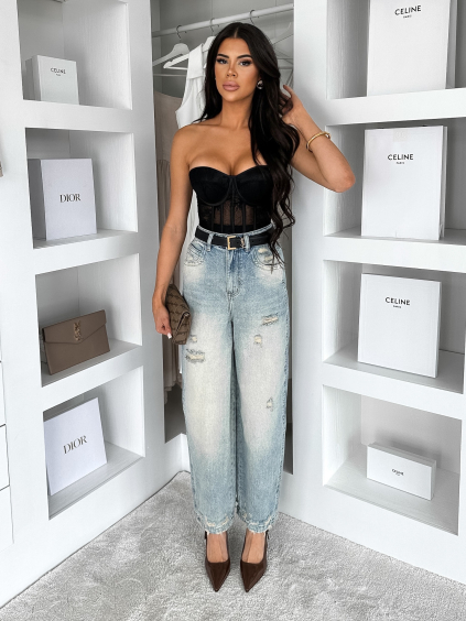 Modré trhané široké baggy džíny ECLIPSE