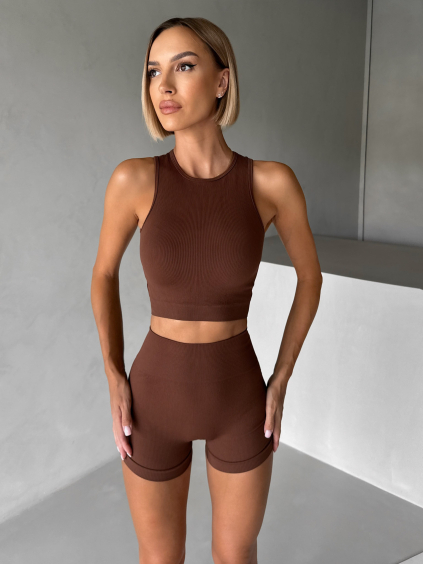 Hnědé sportovní joga tílko CENIVA se šněrováním
