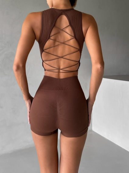 Hnědé sportovní pusp-up kraťasy BELIRA s řasením