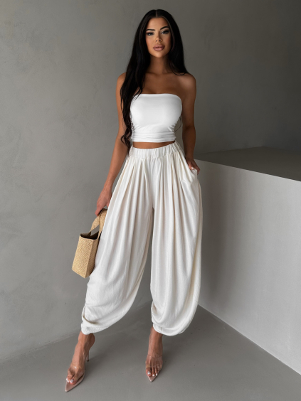 Krémové široké harémky vzdušné kalhoty MYRAEL