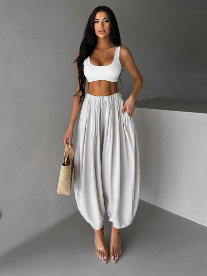 Béžové široké harémky vzdušné kalhoty MYRAEL