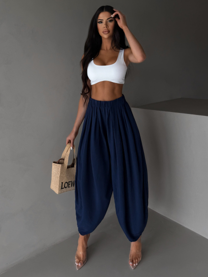Tmavě modré široké harémové vzdušné kalhoty MYRAEL