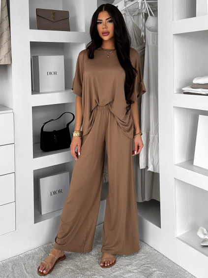 Hnědý basic kalhotový komplet MYRLYN