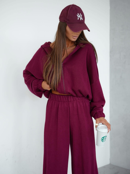 Vínová luxusní široká tepláková souprava MATHUA