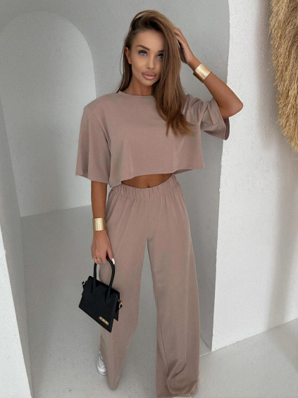 Světle hnědý kalhotový komplet BELLEZA