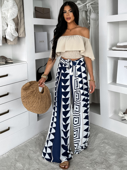 Béžový stylový kalhotový komplet DELYAEL