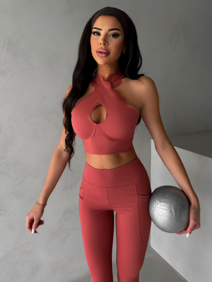 Cihlová sportovní vlnkovaná podprsenka ISOURAT