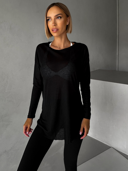 Černé sportovní jóga tričko NAVIERA s rozparkem