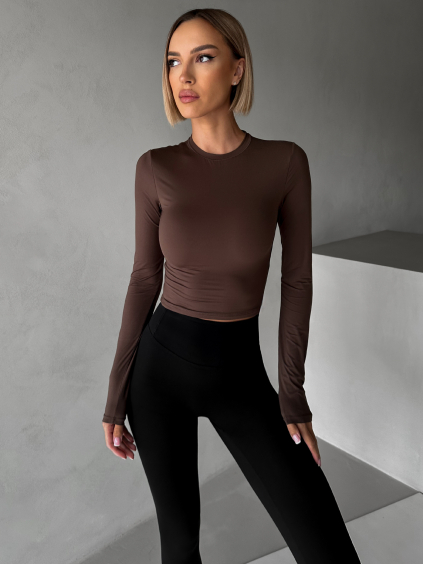 Hnědé sportovní tričko NETELA s dlouhým rukávem