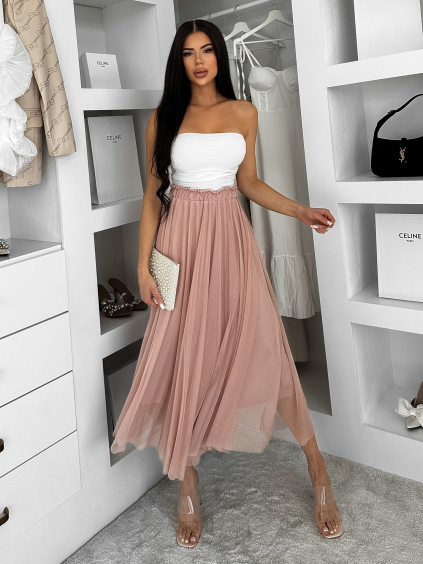 Starorůžová tylová midi sukně NEXORA