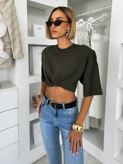 Khaki 100% bavlna oversize tričko DELYS s krátkým rukávem