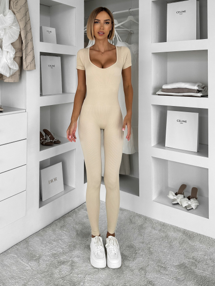 Béžový tvarující overal GRAYZE s krátkým rukávem