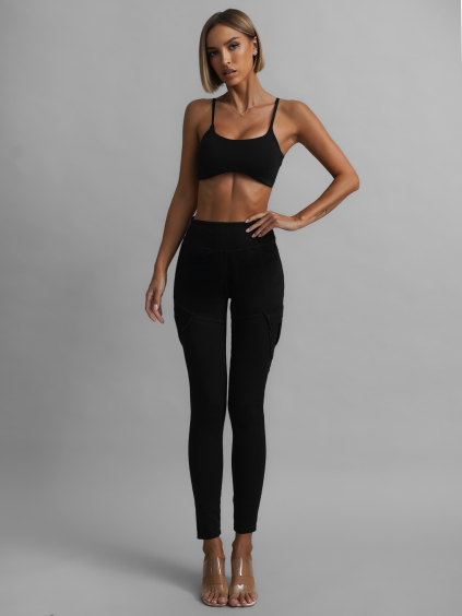 Černé tvarující legíny ERONEL s push-up efektem a kapsami