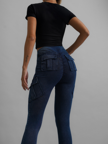 Modré tvarující legíny ERONEL s push-up efektem a kapsami