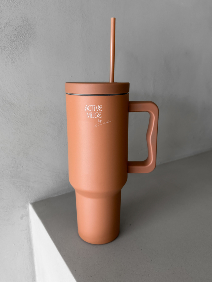 Hnědý nerezový termohrnek s brčkem 1000ml VENTO