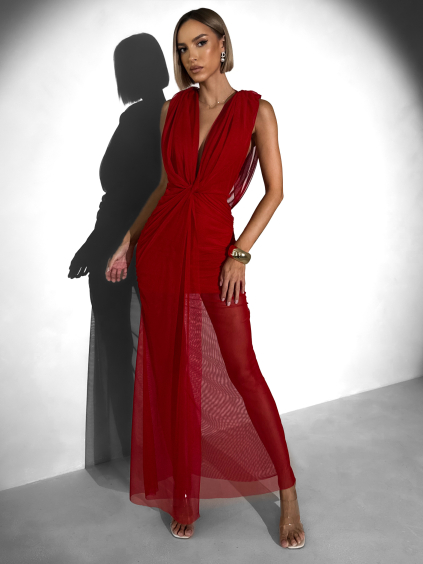 Červené tylové dlouhé šaty FALDARY