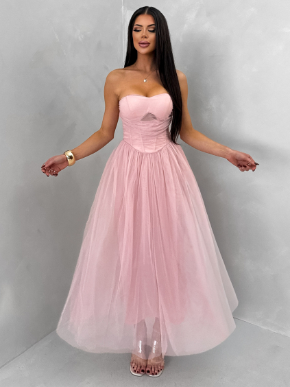 Starorůžové společenské tylové midi šaty SOLAVIE