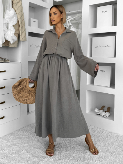 Šedohnědý mušelínový komplet BELIANE se sukní