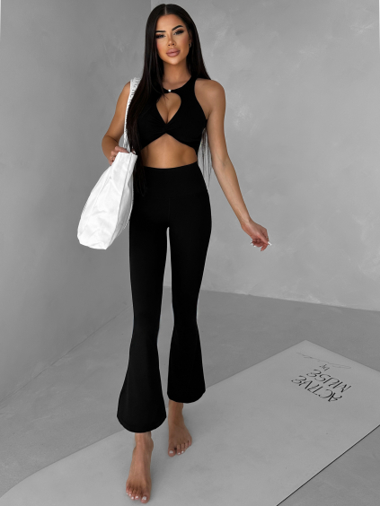 Černé sportovní jóga zvonové kalhoty ZAHIRU