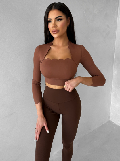 Hnědý sportovní crop top WALATA s dlouhým rukávem