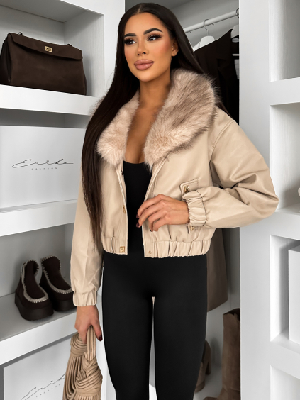 Béžová koženková bunda VERNALIS s kožešinkou