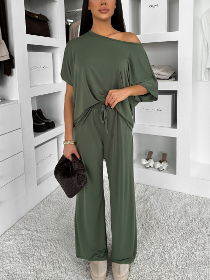 Khaki basic volný kalhotový komplet TREGOR