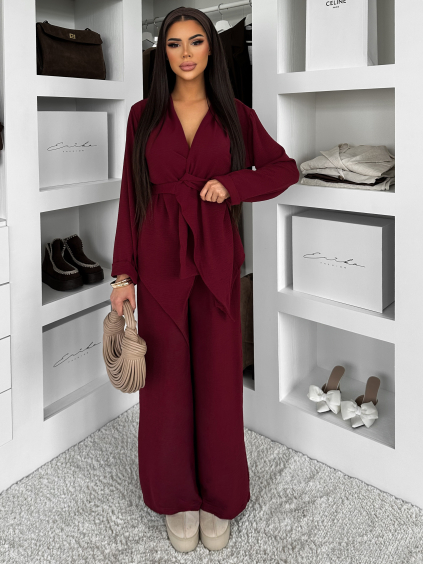 Vínový volný kalhotový kostýmek KLAVONIX