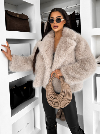 Béžový faux fur krátký kožešinový kabátek MORVEN