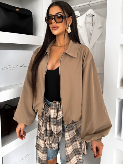 Světle hnědá krátká bunda CORMEL na zip