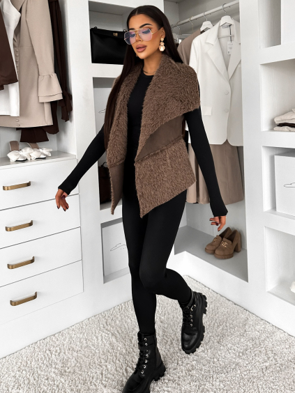 Hnědá kožešinová vesta VERAN