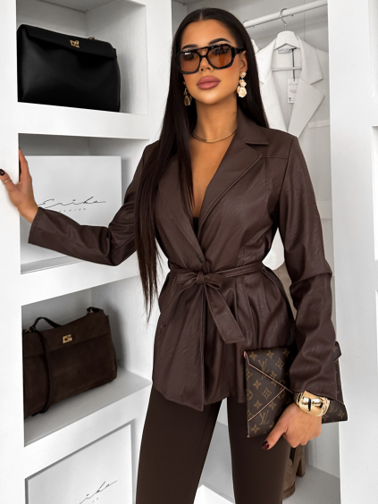 Tmavě hnědý kožený krátký kabátek LUNORA