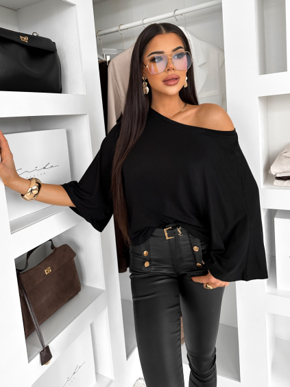 Černé oversize triko BRISK s 3/4 rukávem