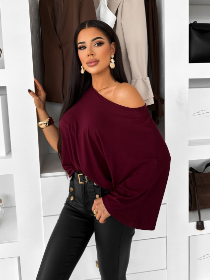 Vínové oversize triko BRISK s 3/4 rukávem